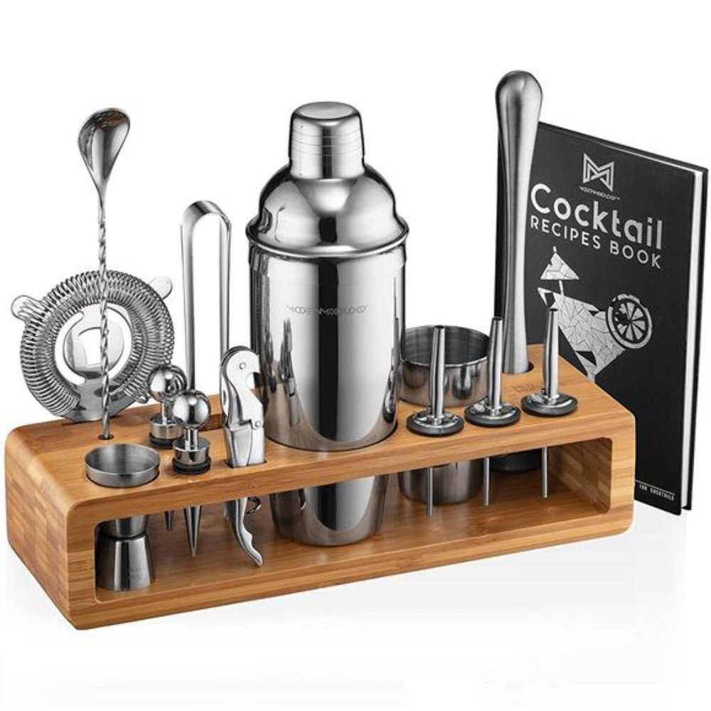 23-Piece Bar Set Cocktail Shaker Set with Stylish Bamboo Stand